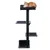 Arbre à chat noir avec quatre plateformes carrées en bois et coussins, un chat roux et blanc allongé sur la plateforme supérieure. Griffoir central recouvert de corde.