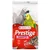 Versele-Laga Prestige Parrots, hrana za papige s 100% Pure Nature. Pakiranje prikazuje sivu i zelenu papigu te mješavinu sjemenki.