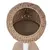 Niche ronde en corde tressée beige montée sur un support, coussin intérieur marron visible, structure principale en bois et corde.