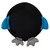 Round black toy with blue wings and grey feet, suitable for pets.