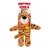 Jouet en peluche tigre KONG Wild Knots, étiquette visible avec texte SQUEAKS et JOUET COUINEUR, détails de patchs sur les pattes, matière tissu.