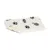 White mat with black motifs such as paw prints, fishbones and balls of wool. Back made of non-slip material.