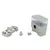 Automatic feeder with two stainless steel bowls, removable parts and transparent container. Shows the product components for easy assembly.