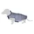 Manteau matelassé gris pour chien, coupe longue couvrant le dos et le cou, fermeture par scratch visible au niveau du poitrail. Présenté sur silhouette de chien type teckel.