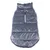 Manteau matelassé gris pour chien avec fermeture éclair sur le dos, matière extérieure brillante, col montant, sans marque visible.