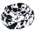 Black and white pet bed with cowhide pattern, two stackable sizes, Trixie brand visible on both beds.