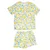 Ensemble t-shirt et short blanc à motif citrons jaunes et feuilles vertes, tissu léger, taille élastique visible sur le short. Aucun logo ou texte de marque apparent.