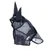 Schwarze Netzmaske mit Ohrenschutz, geeignet für Pferde. Material aus atmungsaktivem Mesh-Gewebe.