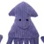 Jouet pour animal en forme de pieuvre violette, tissu côtelé, visage brodé avec yeux noirs et sourire. Plusieurs tentacules visibles en bas du jouet.