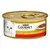 Purina Gourmet Gold Zarte Häppchen in Sauce mit rund, kattenvoerblik met afbeelding van witte kat en stukjes vlees op een bord. Tekst deels in het Duits.