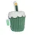 Green fabric toy in the shape of a cupcake with candle, Zooplus label visible.
