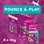Whiskas Pounce & Play kattensnacks, verpakking met 8 zakjes van 45g. Op de verpakking staat een kat en de tekst 'Pounce & Play' en 'whiskas'.
