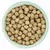 Bowl with brown, spherical dry food pieces. Product image for pet food.