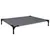Raised dog bed with grey lying surface and black metal frame, rectangular shape.