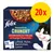 Purina Felix Sensations Crunchy, 20x con manzo, pollo, coniglio, agnello. Testo in tedesco: Geschmacksvielfalt vom Land mit knuspriger Knusperstücke. Immagine di cibo per gatti.