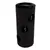 Tall cylindrical scratching post with three circular openings, two containing hanging toys, and a padded top platform.