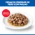 Prato com pedaços premium de peru em molho. Texto: Pedaços premium de peru com molho, pedaços com molho.