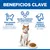Ventajas clave: Clínicamente probado, favorece la salud del tracto urinario gracias a minerales controlados y promueve la vitalidad con un alto contenido de L-lisina. Imagen de un gato con comida.