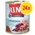 Rinti Kennerfleisch met gevogelteharten, 24x. Op het blik: stukken vlees en orgaanvlees, tekst 'mit Geflügelherzen', 'neu noch mehr natürliche Fleischstücke'. Rinti Kennerfleisch met gevogelteharten, 24x. Op het blik: stukken vlees en orgaanvlees, tekst 'mit Geflügelherzen', 'neu noch mehr natürliche Fleischstücke'.