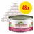 Pack of 48 tins labelled almo nature, chicken with liver, shown in multiple languages on the packaging. Pack of 48 tins labelled almo nature, chicken with liver, shown in multiple languages on the packaging.