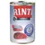 Rinti Sensible hondenvoer blik, tekst: Für empfindliche Hunde, NEU KEINE KOHLENHYDRATE, ROSS PUR, nur 1 tierisches Protein, getreidefrei. Afbeelding van rauw vlees op het etiket.