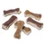 Lot de 6 friandises en forme d’os pour chien, extérieur marron et intérieur blanc, sans marque visible ni texte sur l’emballage.