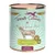 Boîte Terra Canis pour chiens, texte visible : Getreidefrei, Kalb mit Petersilienwurzel, Mango & Johannisbeere, 100% Natur. Illustration de vache. Marque et textes en allemand/anglais.