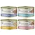 Vier blikken Applaws Natural Cat Food 156g: Ocean Fish, Thunfischfilet, Chicken Breast, Thunfischfilet mit Garnelen. Op elk blik staat '100% natural'.