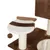 Cat tree with brown and white striped platform, sisal post and hanging play ball.