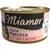 Miamor Feine Pastete mit Lachs kattenvoer in blik, zichtbaar: merknaam, productnaam en afbeelding van een witte kat. Tekst deels in het Duits.