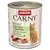 Animonda Carny Adult kylling, kalkun + kanin. 100% friske ingredienser, uden korn, Made in Germany. Med taurin. Billede af kødstykker og en kat.