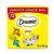 Dreamies Variety Snack Box, 12 x 60 g. Contains 4 portions chicken, cheese and salmon. Packaging shows playing cat and snacks.