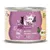 catz finefood Bio N°511, BIO-PUTE ORGANIC TURKEY, violetti etiketti, perhonen, Bio-merkintä kannessa. Kissanmärkäruokapurkki, näkyvissä myös kolme pientä symbolia.