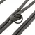 Grey braided rope with metal ring, close-up of the knot.