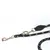 Black dog lead with reflective stripes, metal carabiners and leather reinforcement.