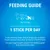 Feeding guide: for 7kg to 12kg, give 1 stick per day. Ensure fresh water is available, supervise when giving the treat, follow the feeding guide and provide daily exercise.