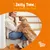 Person sitting on stairs with a dog, product container nearby. Text reads: 'Zesty Time is a Treat for Two'. Zesty Paws branding visible.