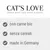 CAT'S LOVE. con carne bio, senza cereali, made in Germany. Testo aggiuntivo in tedesco: FEINE KOST FÜR FEINE KATZEN.