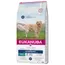 Eukanuba Daily Care dry food for overweight adult pets, 50% less fat, suitable for all breeds and weights, 12kg bag. Premium formula highlighted on packaging.
