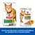 Hill's Science Plan Senior Vitality Mature Adult 7+ pour chat, croquettes Chicken & Rice et sachet repas au saumon, étiquette poulet visible. Texte : disponibles en croquettes et sachets repas.