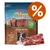 Rocco Chings Steak-Style, 100% duck in the meat content, confezione con snack per cani a forma di bistecca e simbolo percentuale per offerta. Rocco Chings Steak-Style, 100% duck in the meat content, confezione con snack per cani a forma di bistecca e simbolo percentuale per offerta.