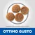 Quattro crocchette rotonde, testo: Dimensione della crocchetta circa 5 x 12,5 mm. In basso scritta grande: OTTIMO GUSTO.