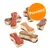 Snack a forma di osso in vari colori, con etichetta arancione che riporta il testo: Provami! Snack a forma di osso in vari colori, con etichetta arancione che riporta il testo: Provami!