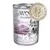 Boîte de nourriture Little Wolf of Wilderness Wild Hills Junior, 400 g, étiquette 100% grain-free, canard et veau, badge sans céréales visible sur l’emballage.
