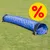 Tunnel blu per agility in tessuto su prato, simbolo percentuale rosso su sfondo giallo che indica offerta o sconto visibile nell'immagine.