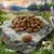 Pile of brown kibble pieces displayed on a rock with one piece shown separately and a scale indicating size range of 9–11mm.