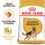 Saco de ração Royal Canin Adult German Shepherd com imagem de cão, texto 'Croquete feito à medida' e 'Desempenho digestivo'. Rótulo em inglês. Croquete visível na imagem.