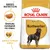 Royal Canin ADULT Rottweiler, granula vyrobená na mieru, zdravá funkcia srdca. Balenie krmiva s obrázkom psa rottweilera a detailom tvaru granuly.