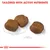 Three pieces of brown kibble beside a 1 cm scale, with red text above: TAILORED WITH ACTIVE NUTRIENTS