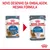 Comparação de embalagens Royal Canin Light Weight Care 85 g para gatos, com texto: 'Novo desenho da embalagem, mesma fórmula'. Ambas mostram gato e comida no pacote.